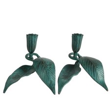 Pair of Hand-Forged Wrought Iron Figural Candlesticks, Elongated Modernist Human Forms Holding Candle Cups — listing 6