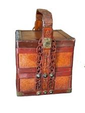 Chinese Tiered Wedding Basket with Porcelain Inset Lid, Painted Lacquered Wood
