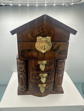 Chinese lacquer box Vintage Chinese Carved Red Lacquer Wood Jewelry Box with Soapstone Figural Appliques — listing 6