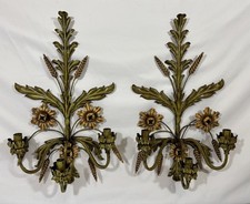 Italian Gilt Tole Metal Five-Arm Leaf-and-Candle Wall Sconce
