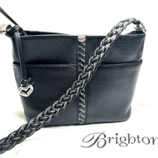 Brighton Black Leather Bucket Tote Bag with Braided Straps and Croc-Embossed Trim — listing 3