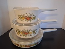 Vintage Corning Ware Casserole Dishes - Spice of Life & Cornflower Blue Petite Pans with Glass Lids — listing 2
