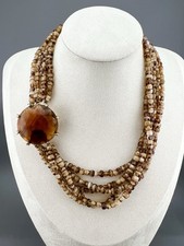Multi-Strand Statement Necklace with Pink Coral and Orange Beads with Rhinestone Accents — listing 2
