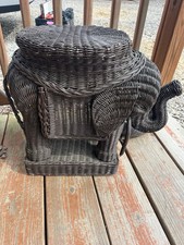 Vintage Wicker Elephant Side Table / Plant Stand with Round Top
