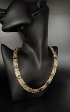 Vintage Two-Tone Textured Panel Link Statement Necklace No marks visible / costume metal — listing 4