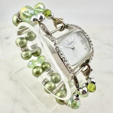 Narmi Beaded Cuff Bracelet Watch with Amber & Tiger's Eye Glass Beads — listing 4