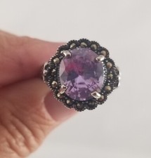 Sterling Silver Marcasite Ring with Lavender Cabochon (Prong-Set Oval) — listing 3