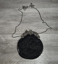 Jessica McClintock Black Beaded Evening Bag with Ornate Silver-Tone Frame and Chain — listing 5
