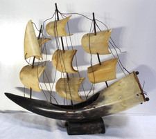 Folk Art Ship Models - Carved Horn Sailing Ship & Two Wooden Sailing Ships — listing 3