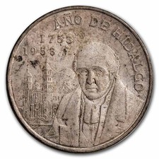 1953 Mexico 5 Pesos Hidalgo Silver Coin (Cinco Pesos)