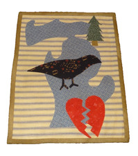 Vintage Folk Art Appliqué & Embroidered Linen Textile with Figure Carrying Broom — listing 2