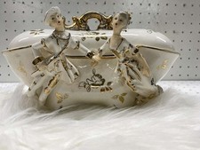 Vintage Scalloped Oval Porcelain Trinket/Nut Dish with Gold Scrollwork — listing 6