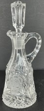 Antique Cut Glass Oil Cruet Jug, Clear Crystal with Star and Fan Motif, Trefoil Spout, 5.75" Tall — listing 3