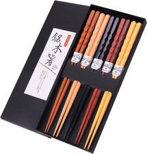 Set of 4 Bamboo Chopsticks with Floral Print Tops