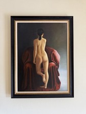 Antique Oil Painting Female Nude Seated Portrait in Ornate Gilt Frame — listing 5