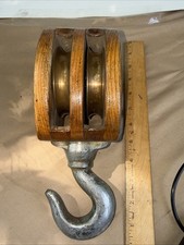 Antique Wooden Ship Block & Tackle Pulley with Iron Strapping and Sheave No - unmarked — listing 4