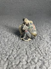 Carved Netsuke-Style Figure of Crouching Man Holding a Lantern Heavy, cool, dense — likely bone or ivor — listing 4