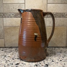 Handmade Stoneware Pottery Pitcher with Pulled Handle and White Glaze — listing 2