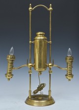 Antique Double Student Oil Lamp with Milk Glass Shade, Brass Font — listing 2