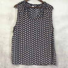 Gap Sleeveless Floral V-Neck Tank Top, Navy, Size M