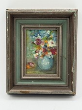 Original Oil Painting of Pink Chrysanthemums in Vase, Gold Framed Floral Still Life — listing 3