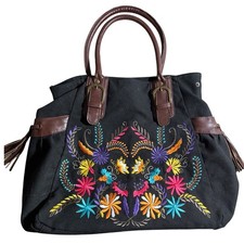 Boho Floral Fabric Tote Bag with Leather Handles and Trim Yes - designer/known brand tag — listing 3