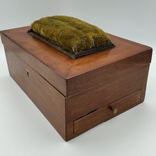 Victorian Mahogany Sewing / Work Table with Fold-Over Top, Fitted Drawers and Sliding Basket on Turned Pedestal Base