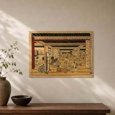 Framed Japanese Ukiyo-e Bijin-ga Print Reproduction, Woman with Pipe, Bamboo-Style Frame — listing 3