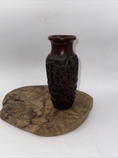 Chinese Cinnabar-Style Carved Resin Vase with Landscape and Figure Scene, approx. 11 inches — listing 6