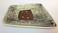 Mid-Century Style Ceramic Rectangular Trinket / Catch-All Dish with Abstract Black & Red Brushwork — listing 5