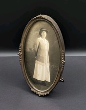 Vintage Ornate Brass Frame with Convex Glass Portrait Print of 18th-Century Lady — listing 4