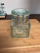 Vintage Hermetic Italian Glass Canister Jar with Wire Bail Hinged Lid — listing 3