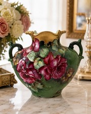 Limoges Gilt Chinoiserie Twin-Handled Bulbous Vase with Figural Gold Handles — listing 2