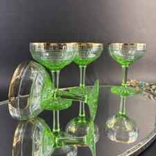 Vintage Uranium Glass Champagne / Tall Sherbet Coupe with Green Stem, 4 inches — listing 6