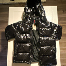 Moncler Black Shiny Nylon Down Puffer Jacket with Detachable Hood, Size Small — listing 5