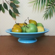 Vintage Fiesta Turquoise Footed Bowl with Decorative Scroll Handles — listing 3