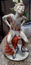 Pair of Italian Porcelain Commedia dell'Arte Figurines - Harlequin and Pulcinella, Capodimonte Style — listing 4