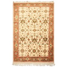 Hand-Knotted Indo-Persian Wool Area Rug with Red Field and Navy Border, All-Over Floral Design — listing 5