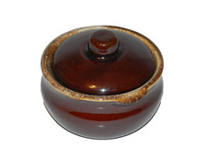 Vintage Brown Drip Glaze Stoneware Bean Pot with Lid — listing 5