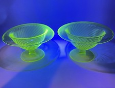 Vintage Uranium Vaseline Glass Footed Compote / Open Comport, 8.5" x 7" — listing 3