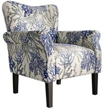 Traditional Mahogany-Finish Upholstered Armchair with Gold Striped Fabric — listing 3