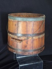 Antique Primitive Wooden Firkin Sugar Bucket with Lid and Bentwood Handle, 12" Round x 12" Deep — listing 2