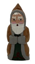 Handcrafted OOAK Rustic Belsnickel Father Christmas Santa Figure with Basket, Wreath & Burlap Toy Sack Yes — signed/dated on base — listing 3