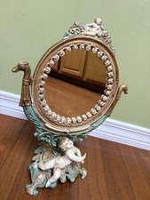 Vintage Ornate Cast Metal Vanity Tilt Mirror with Pedestal Base — listing 3