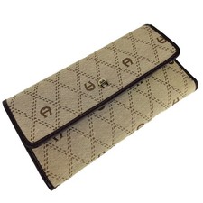 Etienne Aigner Navy Blue Leather Trifold Wallet with Croc-Embossed Trim, listing 2