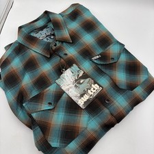 Dixxon Flannel Company "Switch Suspension" Collab Flannel Shirt, Teal/Black/Copper Plaid, Size L, listing 3