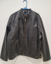 Burnside Men's Faux Leather Zip-Front Motorcycle Jacket with Reflective Racing Stripes, Size L — listing 5