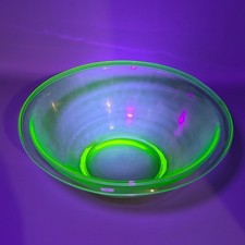 Frosted Uranium Glass Low Bowl / Console Bowl with Rolled Rim — listing 5