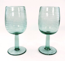 Mexican Hand Blown Recycled Glass Goblet with Green Rim — listing 6