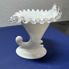 Fenton Custard Silver Crest Cornucopia Vase, 5 inches tall (Uranium Glass) — listing 6